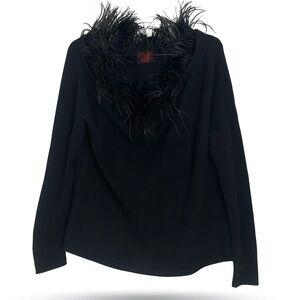 Happy Sheep NWOT Black 100% Cashmere Feather Neckline Off/On Shoulder Sweater M